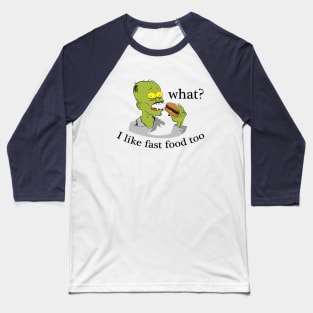 A zombie who loves fast food. Baseball T-Shirt